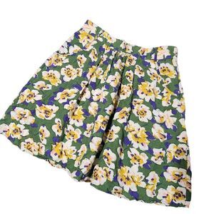 Modbe Skirt Medium Floral Mini Skater Green White Purple Short Linen Blend